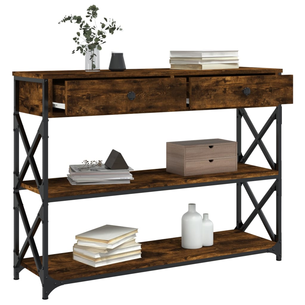 Table console chêne fumé 100x28x75 cm bois d'ingénierie - XIOS