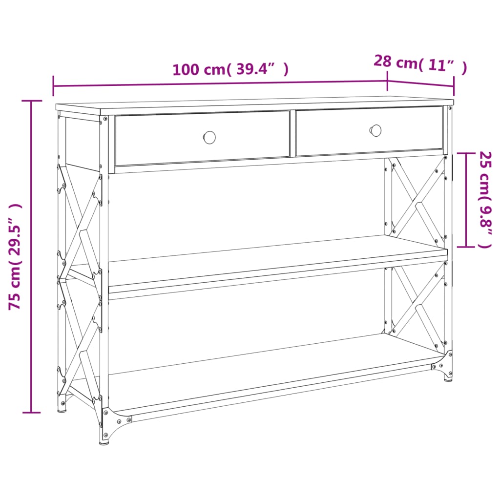 Table console chêne fumé 100x28x75 cm bois d'ingénierie - XIOS