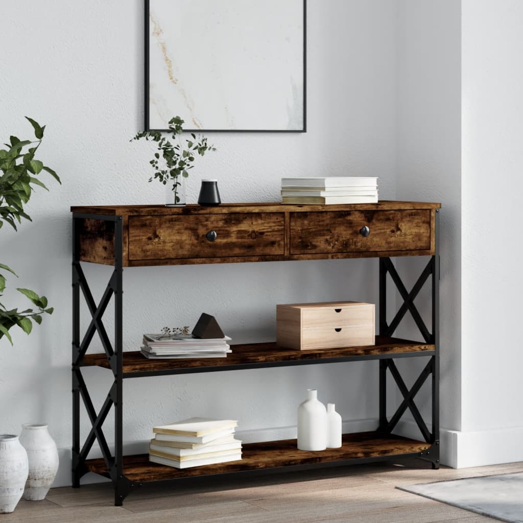 Table console chêne fumé 100x28x75 cm bois d'ingénierie - XIOS