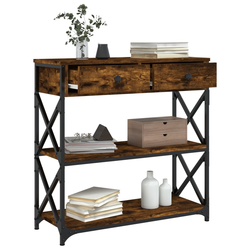 Table console chêne fumé 75x28x75 cm bois d'ingénierie - XIOS