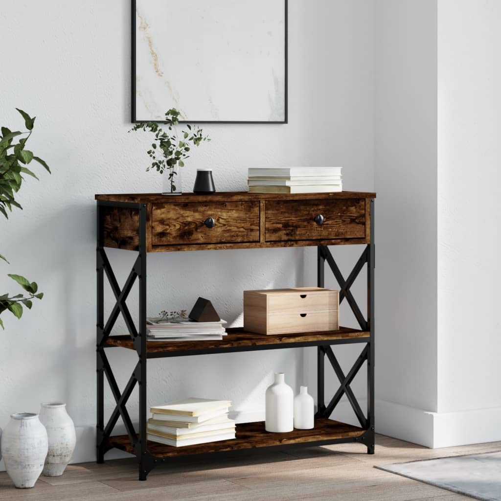 Table console chêne fumé 75x28x75 cm bois d'ingénierie - XIOS