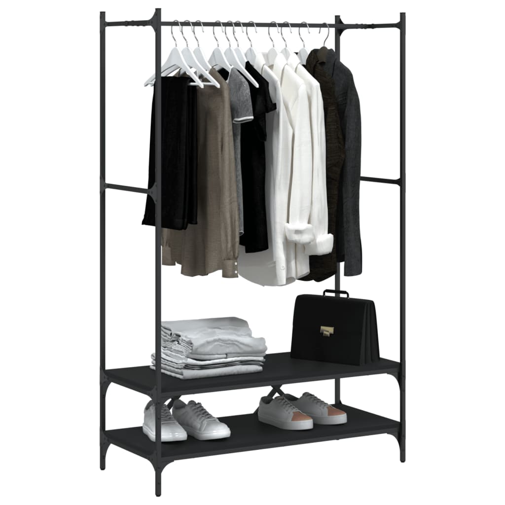 Porte-vêtements avec étagères noir bois d'ingénierie - XIOS