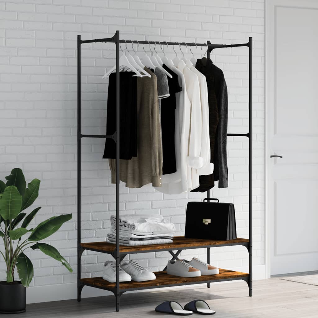 Porte-vêtements avec étagères chêne fumé bois d'ingénierie - XIOS