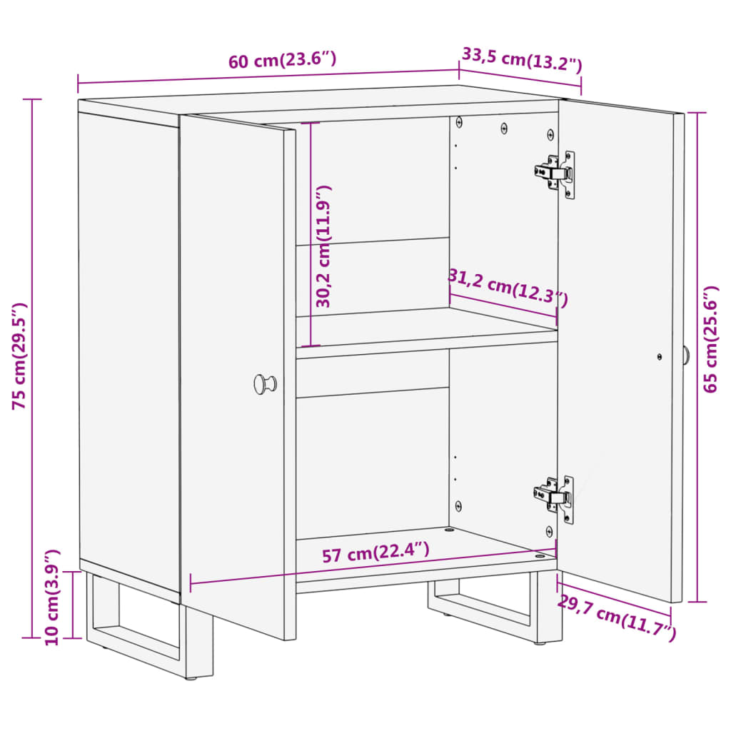 Armoire latérale marron et noir 60x33,5x75 cm bois de manguier - XIOS