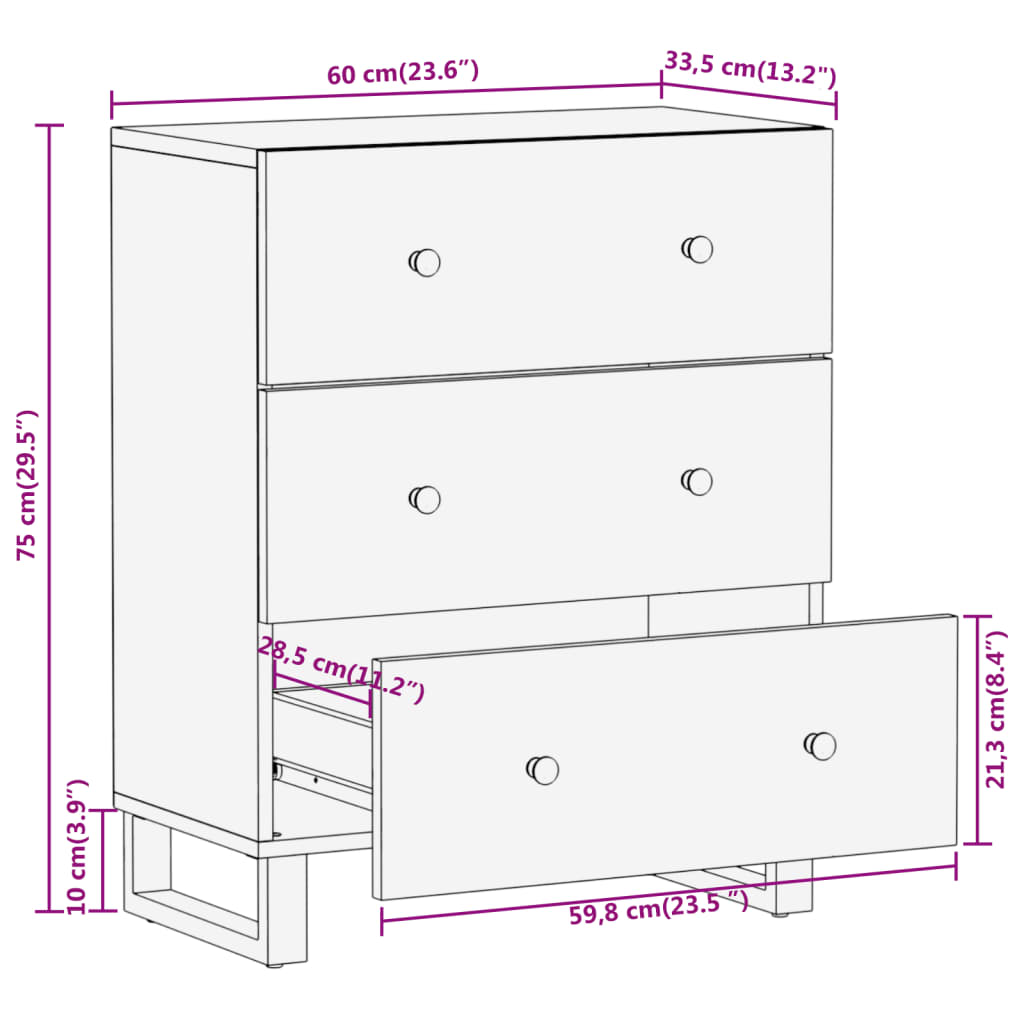 Armoire latérale marron et noir 60x33,5x75 cm bois de manguier - XIOS