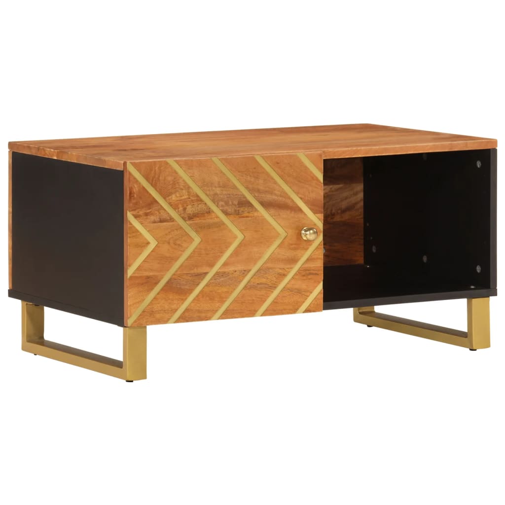 Table basse marron et noir 80x50x40 cm bois de massif manguier - XIOS