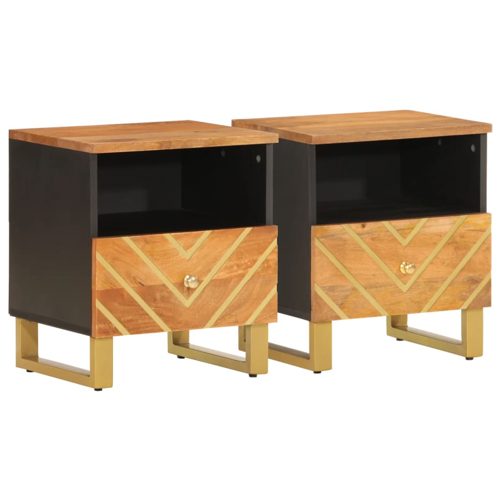 Tables de chevet 2 pcs marron et noir bois de manguier solide - XIOS
