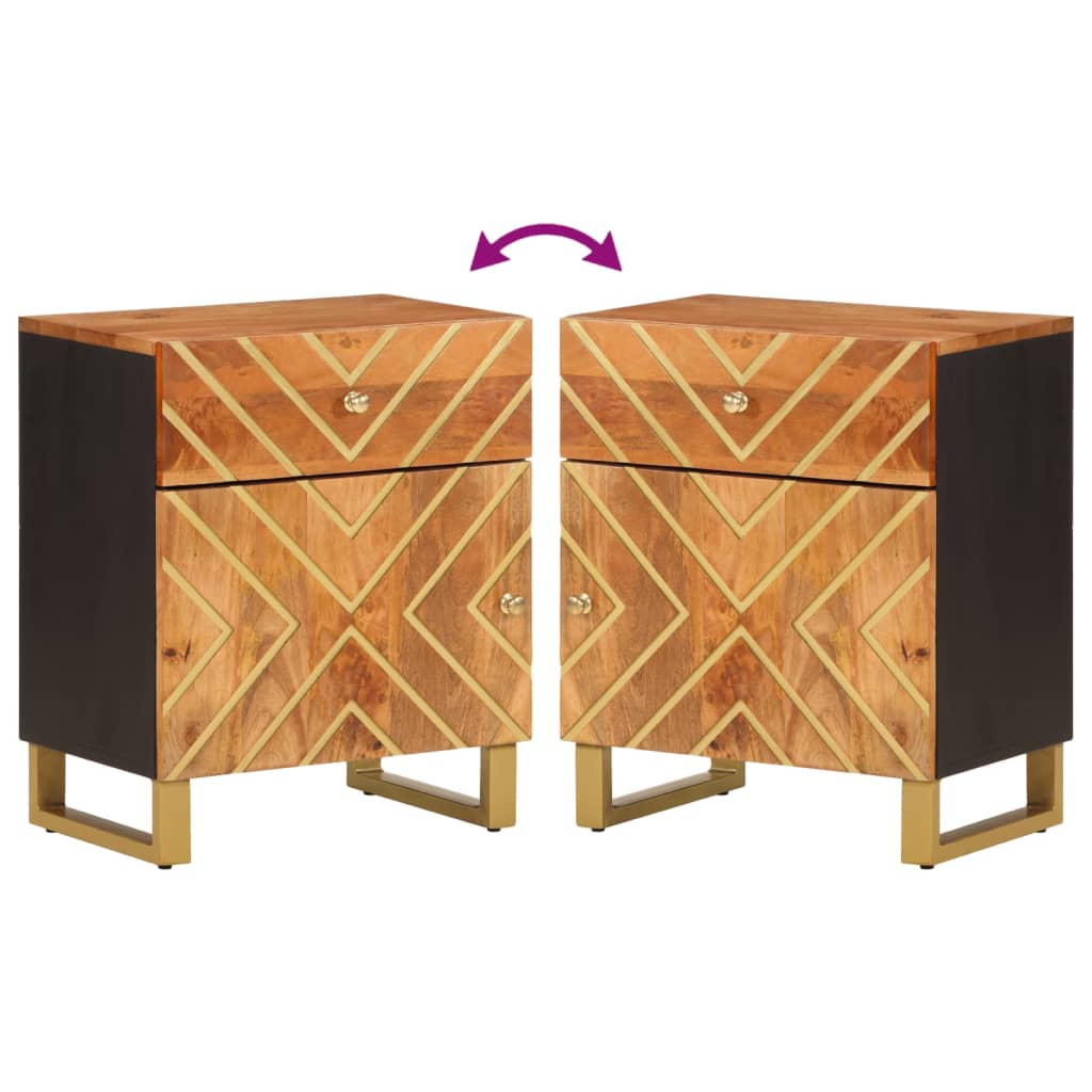 Table de chevet marron et noir 50x33x60 cm bois manguier solide - XIOS