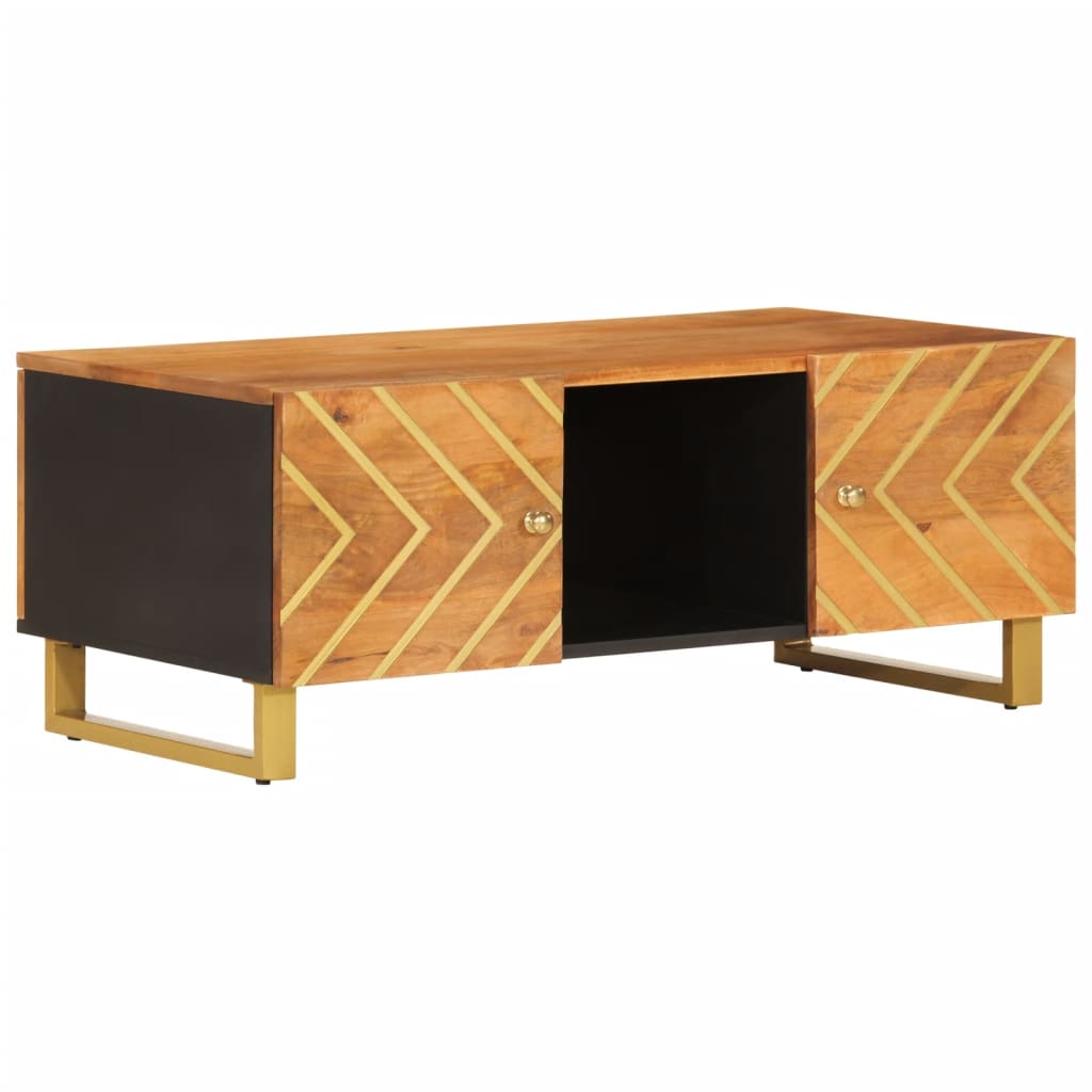Table basse marron et noir 100x54x40 cm bois massif de manguier - XIOS