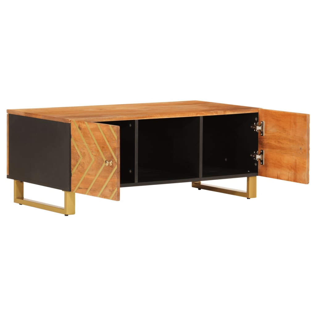 Table basse marron et noir 100x54x40 cm bois massif de manguier - XIOS