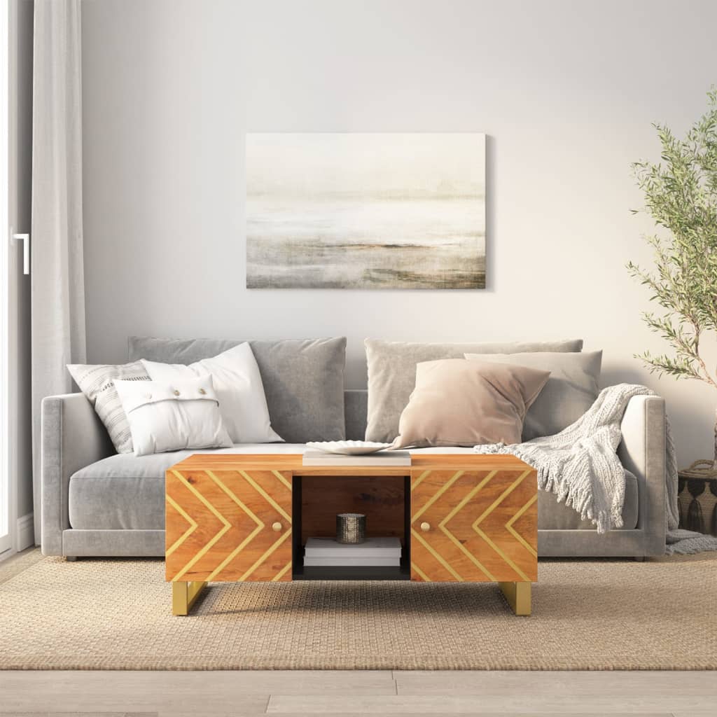 Table basse marron et noir 100x54x40 cm bois massif de manguier - XIOS