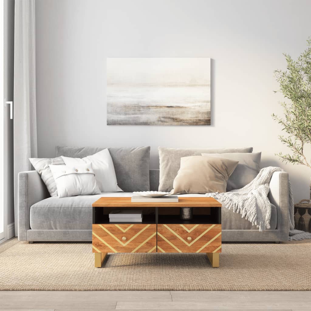 Table basse marron et noir 80x54x40 cm bois de massif manguier - XIOS