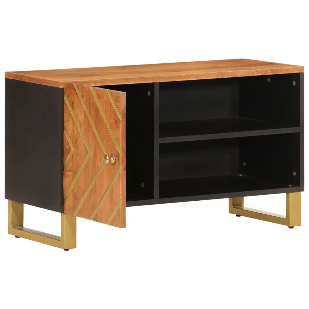 Meuble TV marron et noir 80x31,5x46 cm bois massif de manguier - XIOS