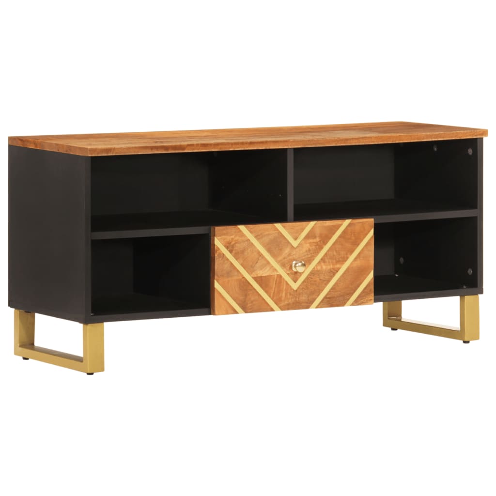 Meuble TV marron et noir 100x33,5x46 cm bois massif de manguier - XIOS