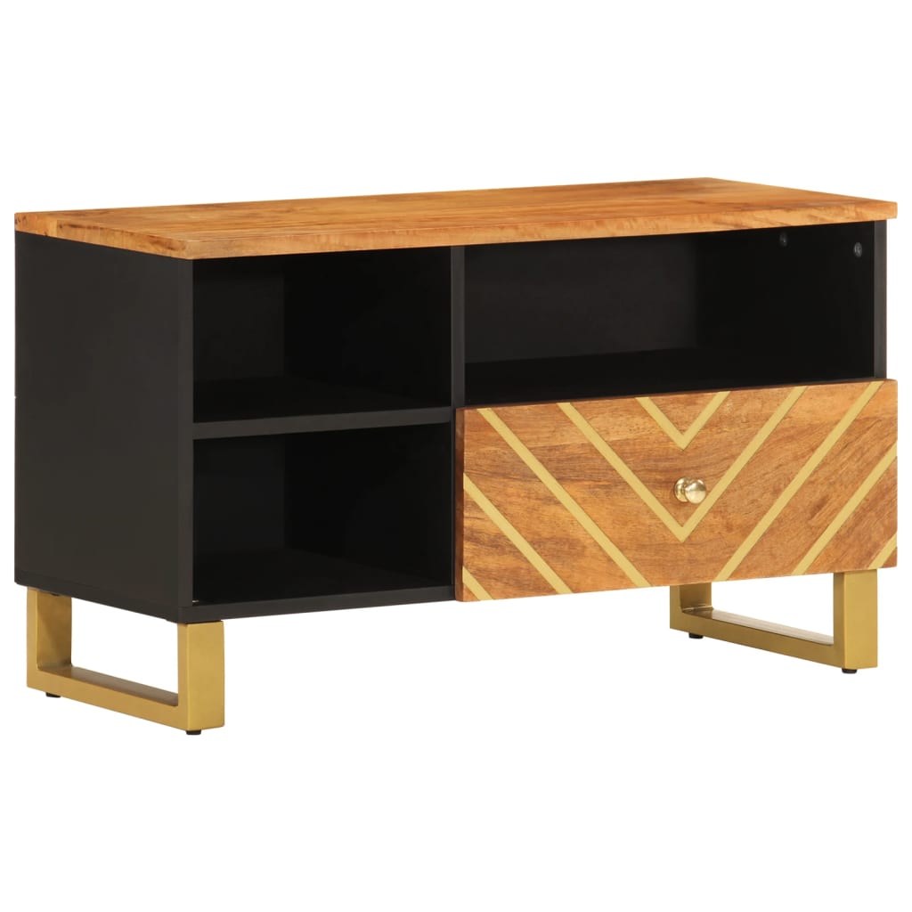 Meuble TV marron et noir 80x33,5x46 cm bois massif de manguier - XIOS