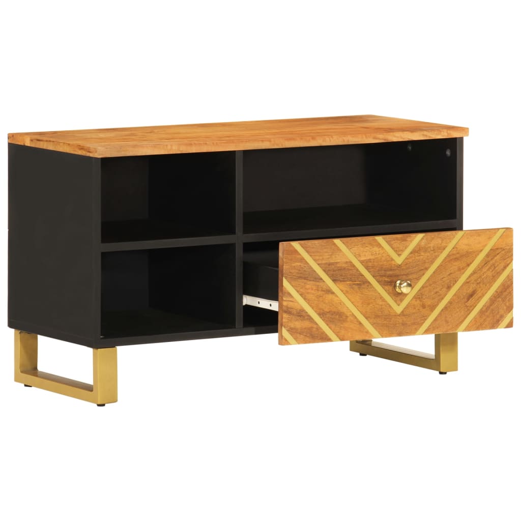 Meuble TV marron et noir 80x33,5x46 cm bois massif de manguier - XIOS