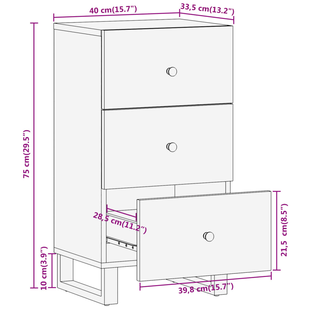 Armoire latérale marron et noir 40x33,5x75 cm bois de manguier - XIOS