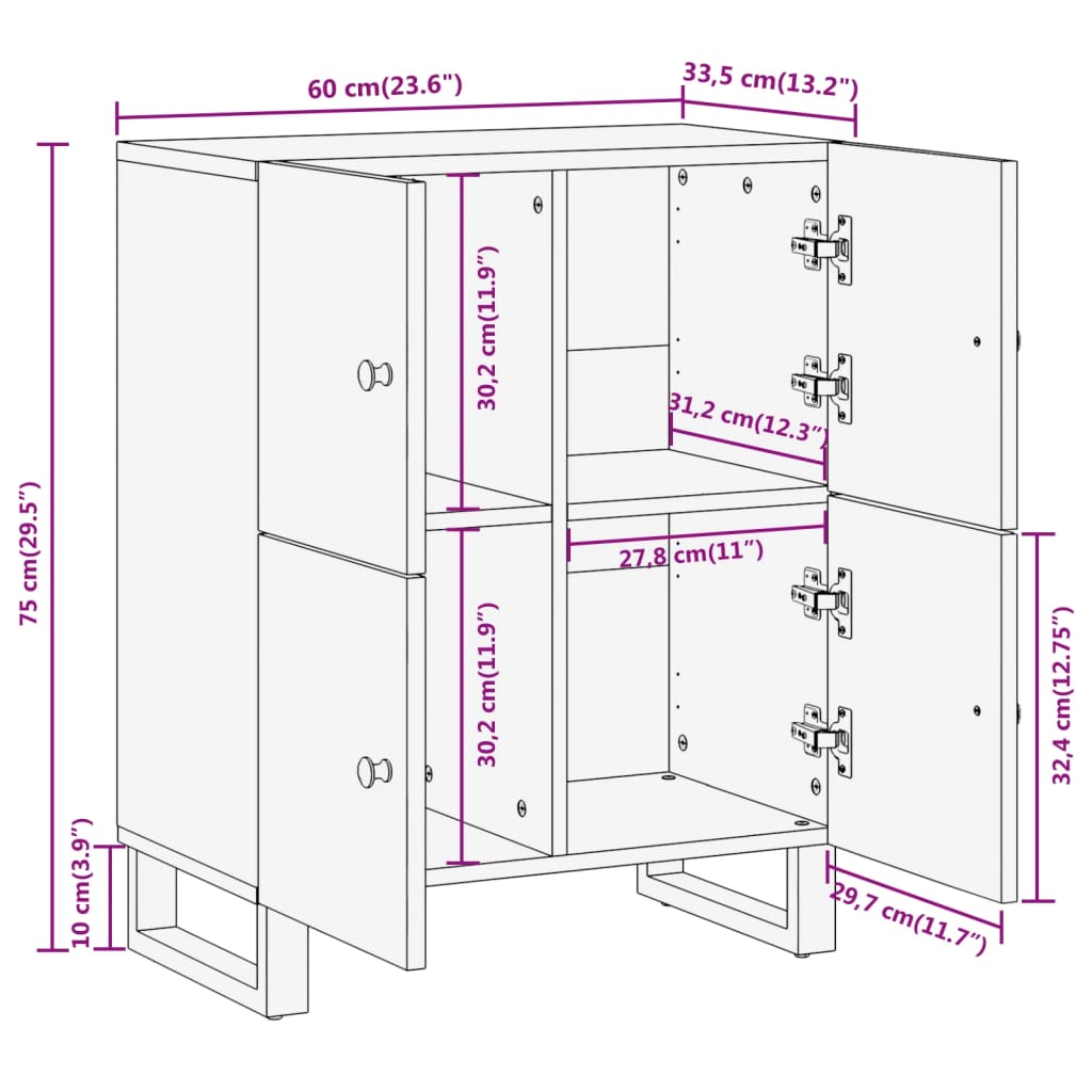 Armoire latérale marron et noir 60x33,5x75 cm bois de manguier - XIOS