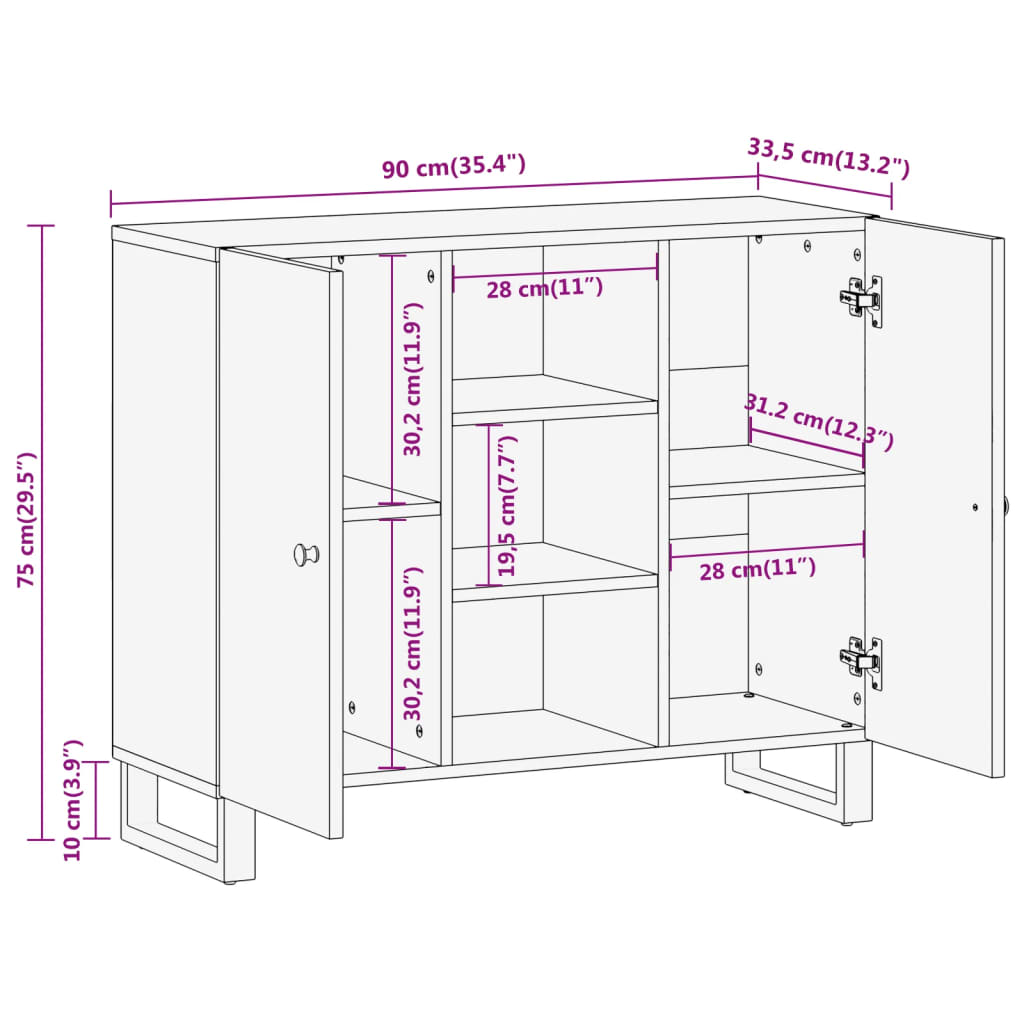 Armoire latérale marron et noir 90x33,5x75 cm bois de manguier - XIOS