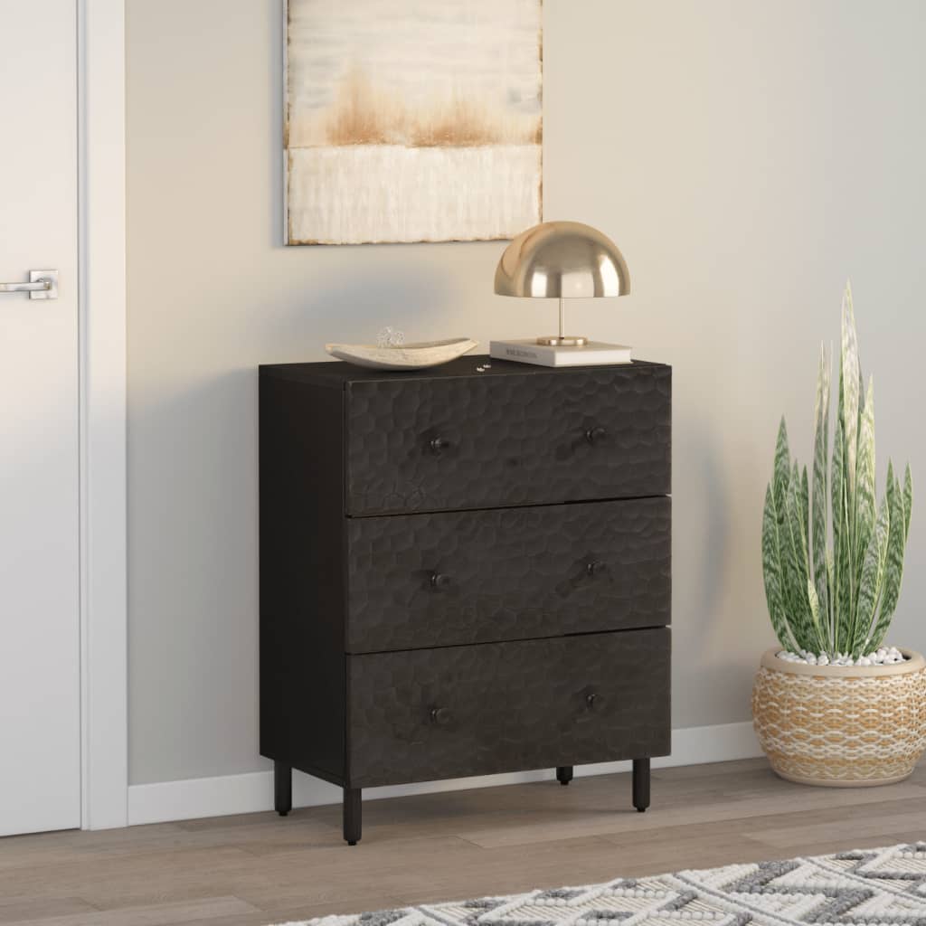 Armoire latérale noir 60x33x75 cm bois massif de manguier - XIOS