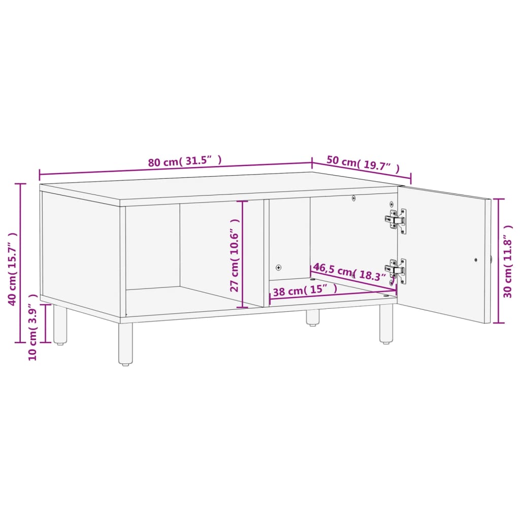 Table basse noir 80x50x40 cm bois massif de manguier - XIOS