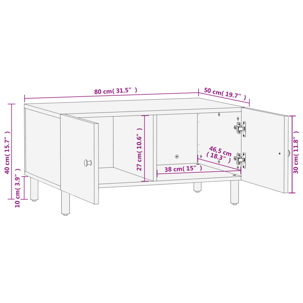 Table basse noir 80x50x40 cm bois massif de manguier - XIOS