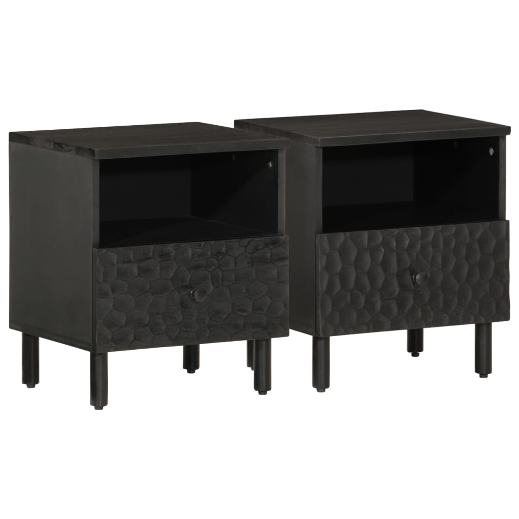 Tables de chevet 2 pcs noir 40x33x46 cm bois de manguier solide - XIOS
