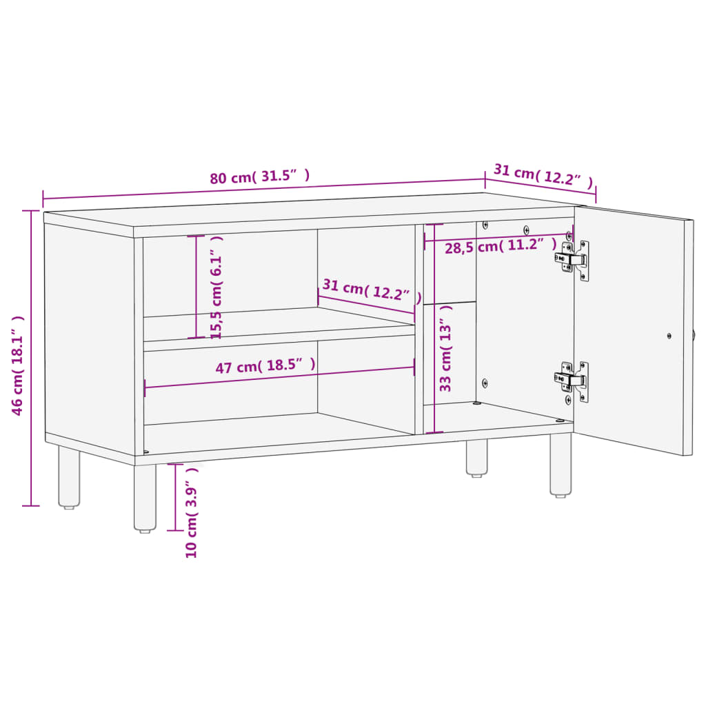 Meuble TV noir 80x31x46 cm bois massif de manguier Meubles TV vidaXL   