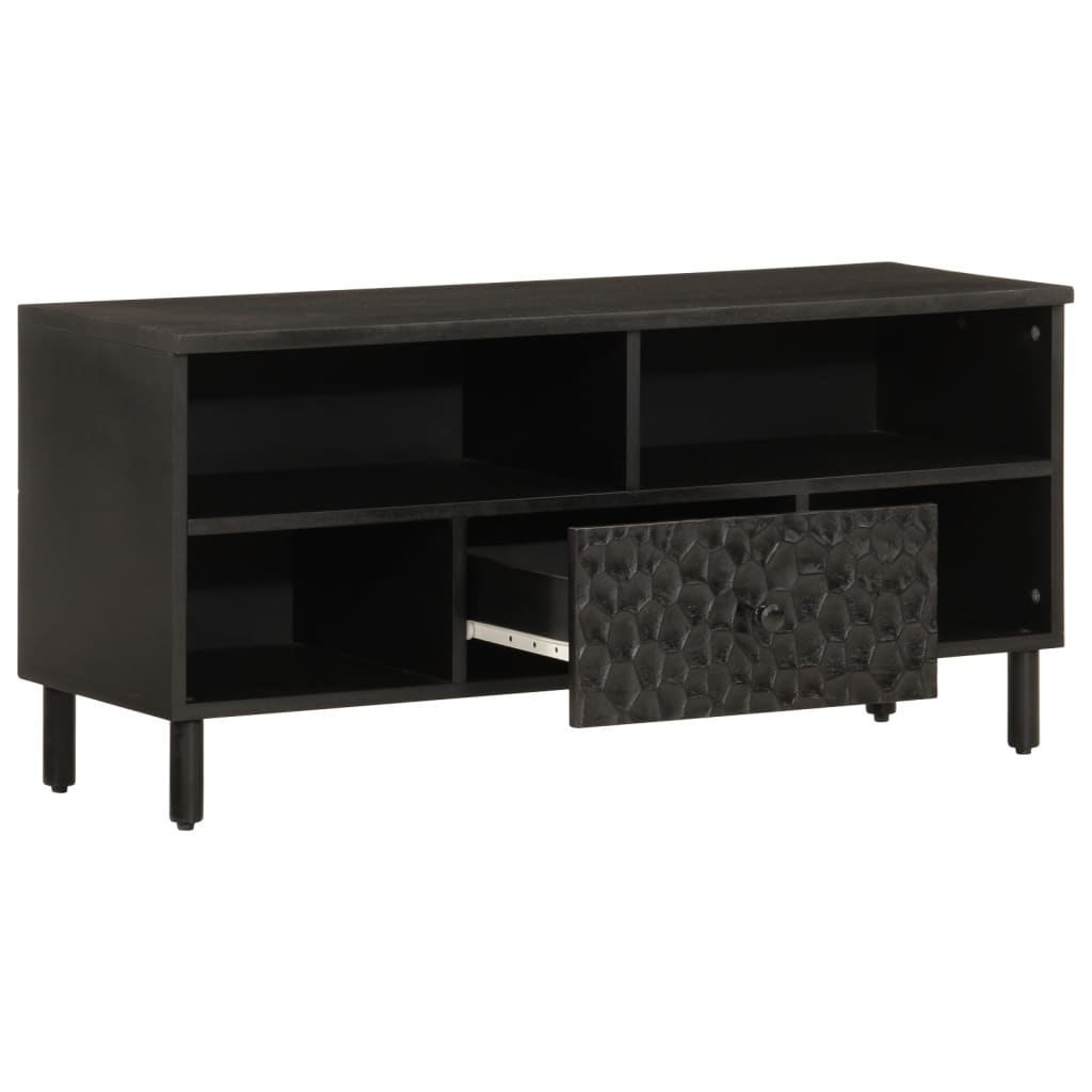 Meuble TV noir 100x33x46 cm bois massif de manguier Meubles TV vidaXL   