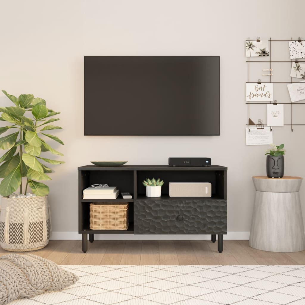 Meuble TV noir 80x33x46 cm bois massif de manguier Meubles TV vidaXL   