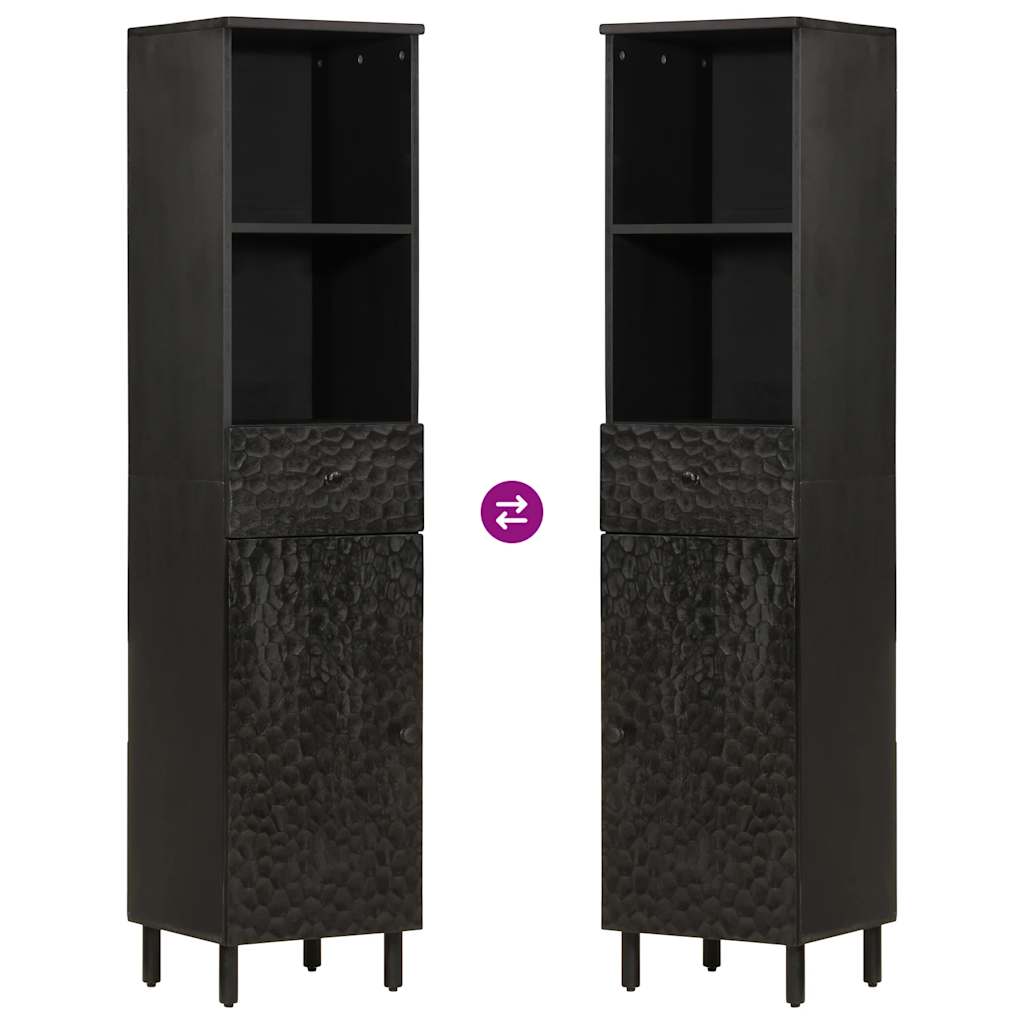 Armoire de salle de bain noir 38x33x160 cm bois massif manguier