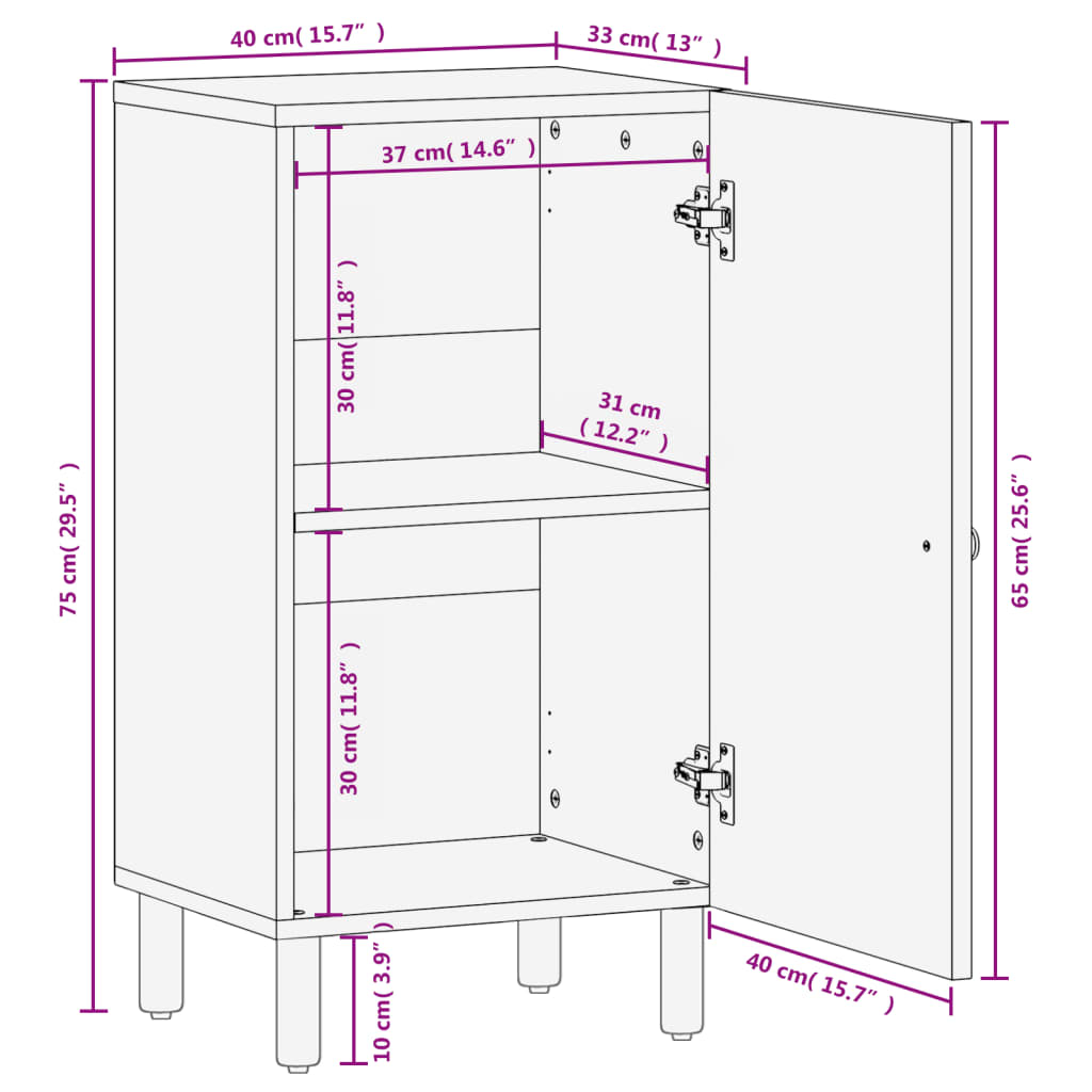 Armoire latérale noir 40x33x75 cm bois massif de manguier - XIOS