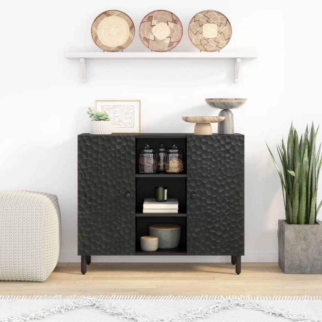 Armoire latérale noir 90x33x75 cm bois massif de manguier - XIOS