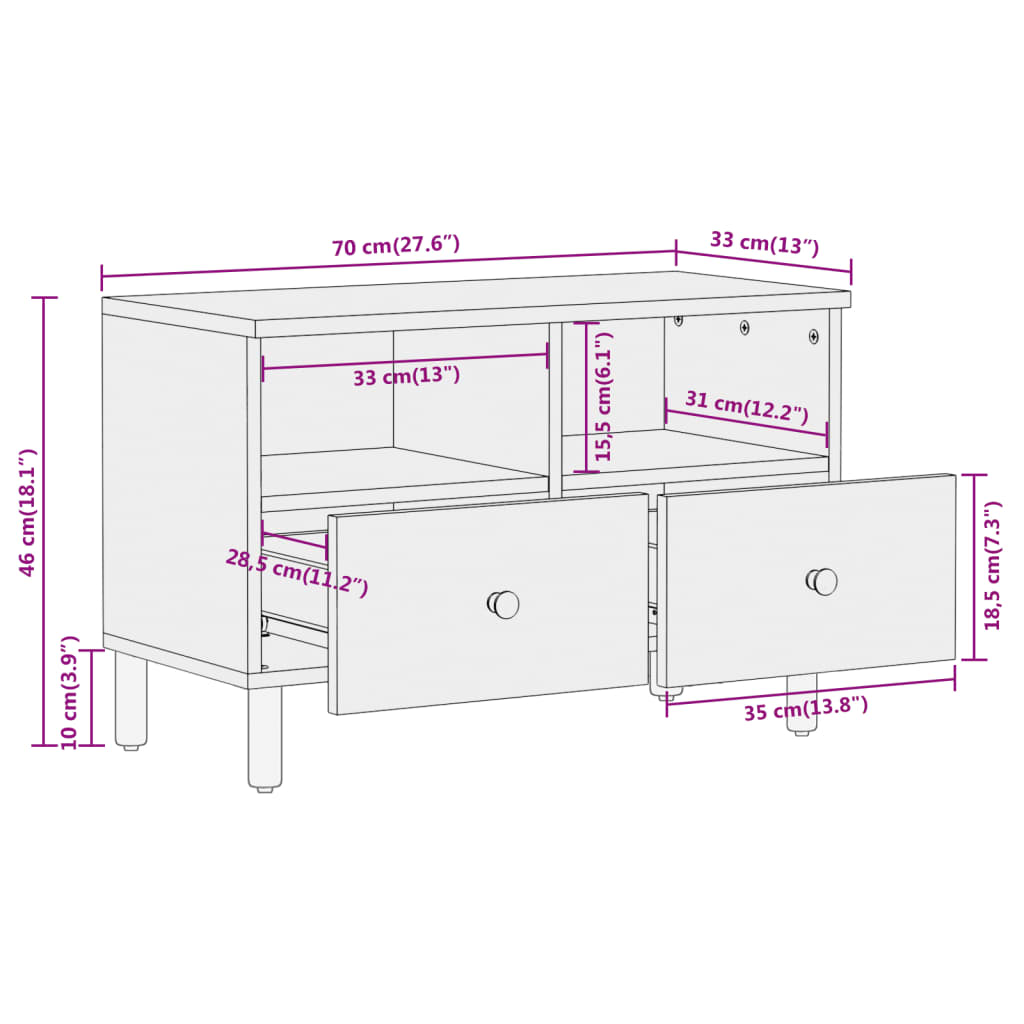 Meuble TV 70x33x46 cm Bois massif de manguier Meubles TV vidaXL   