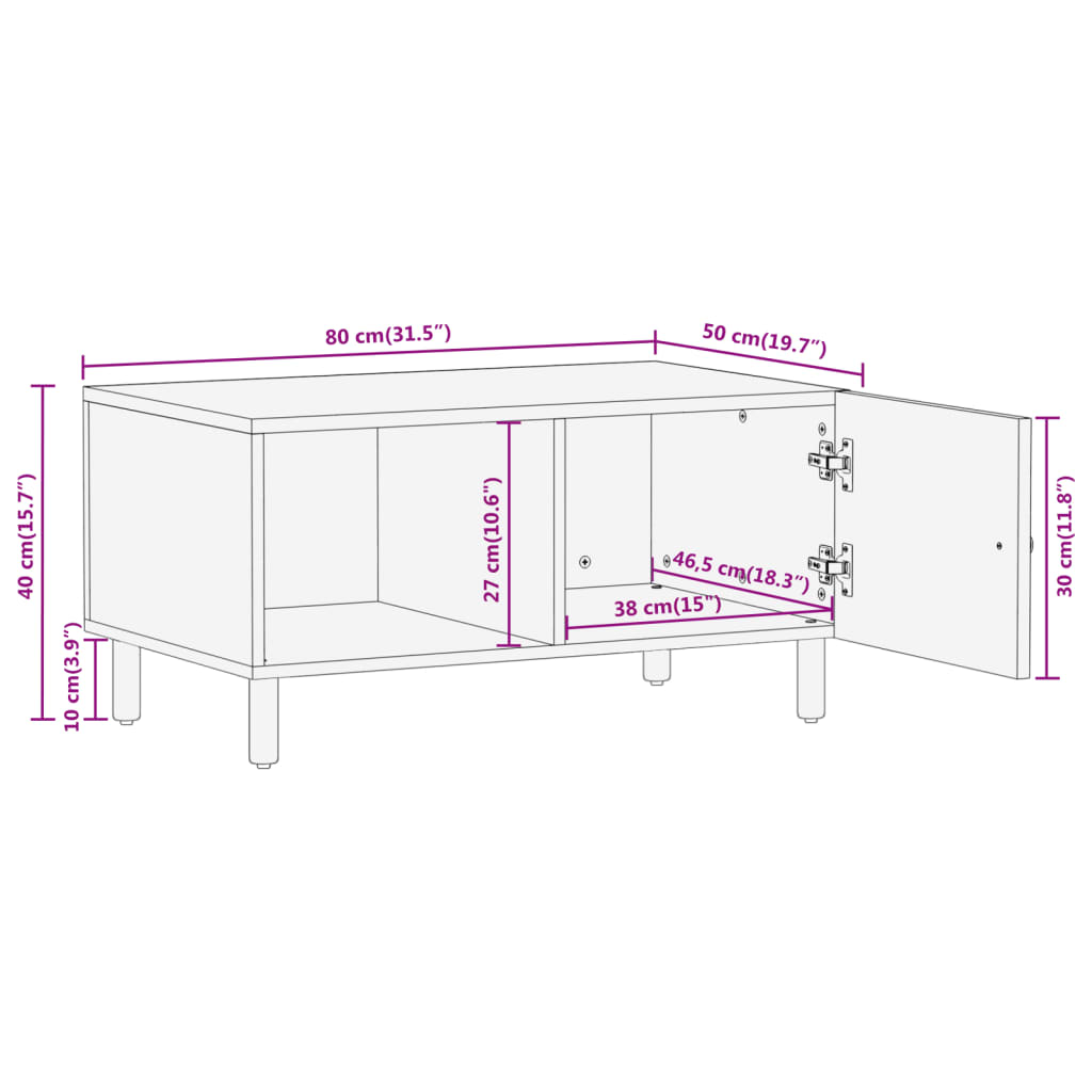 Table basse 80x50x40 cm bois de manguier massif - XIOS