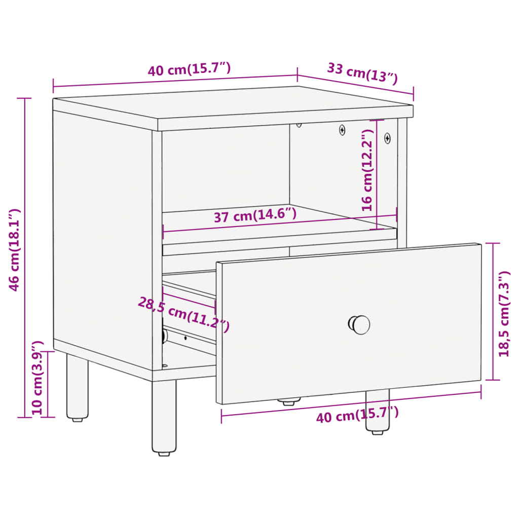 Tables de chevet 2 pcs 40x33x46 cm Bois de manguier solide - XIOS