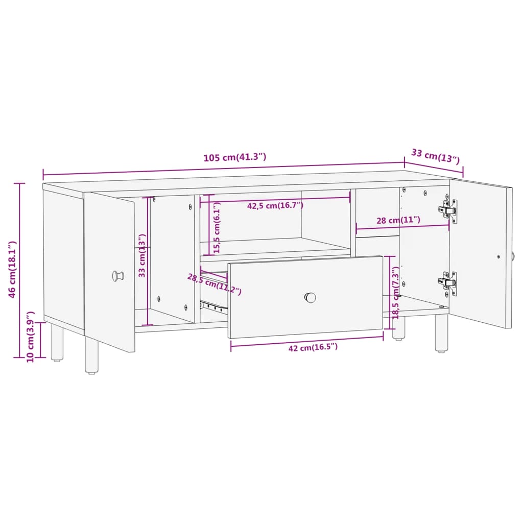 Meuble TV 105x33x46 cm Bois massif de manguier Meubles TV vidaXL   