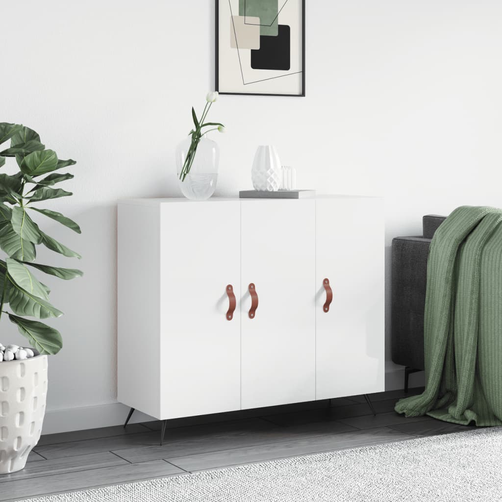Buffet blanc brillant 90x34x80 cm bois d'ingénierie - XIOS
