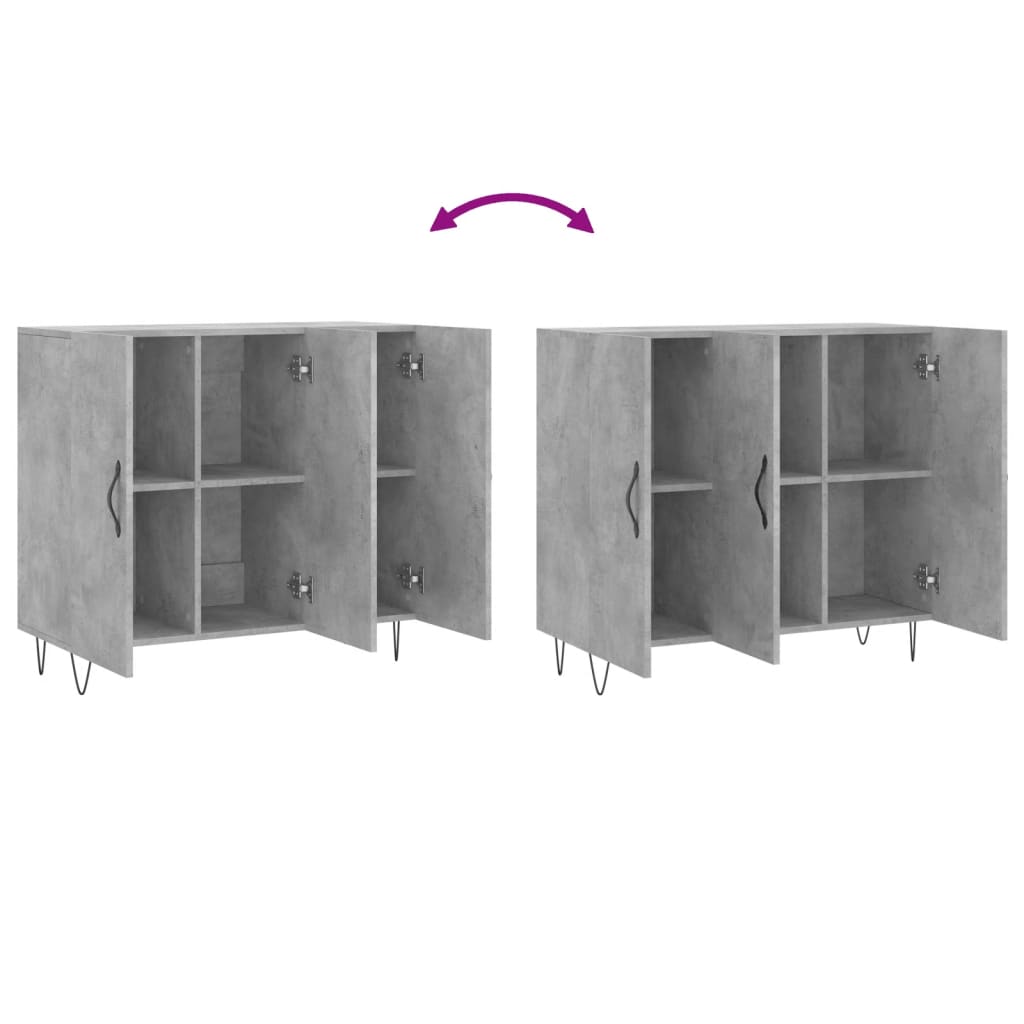 Buffet gris béton 90x34x80 cm bois d'ingénierie
