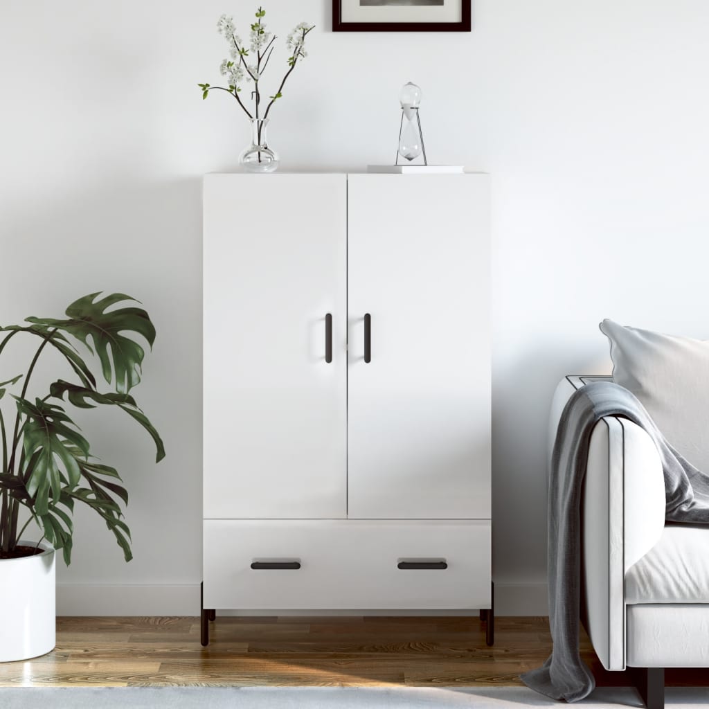 Buffet haut blanc brillant 69,5x31x115 cm bois d'ingénierie - XIOS