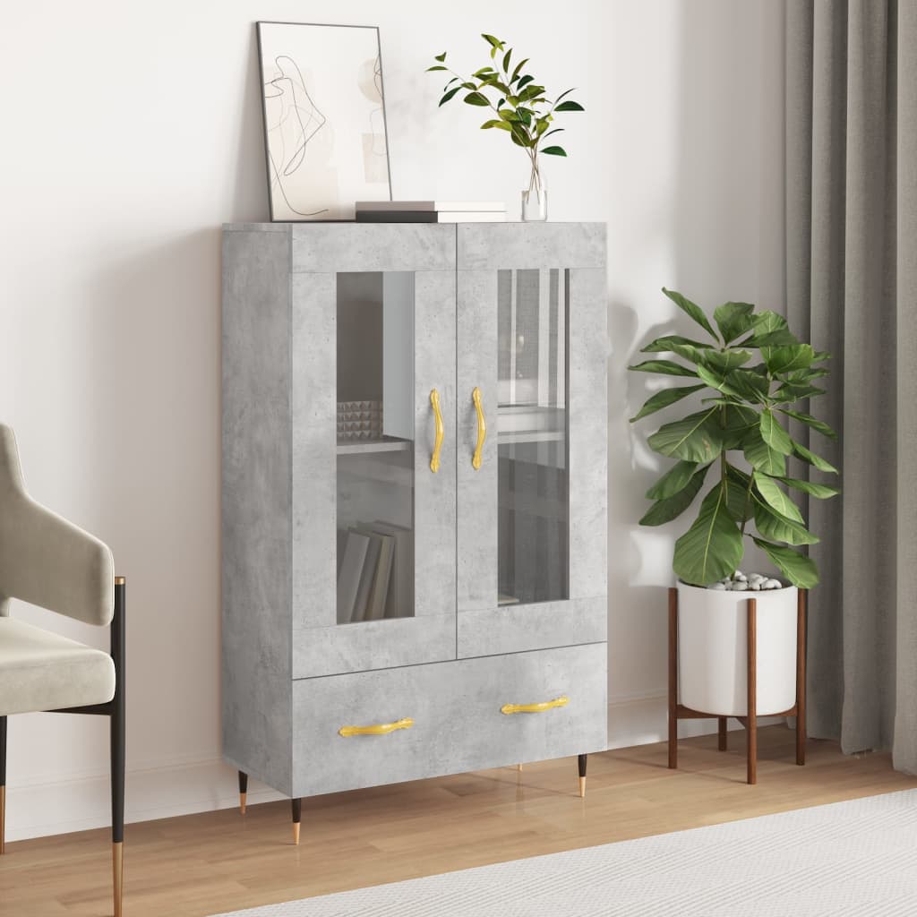 Buffet haut gris béton 69,5x31x115 cm bois d'ingénierie - XIOS
