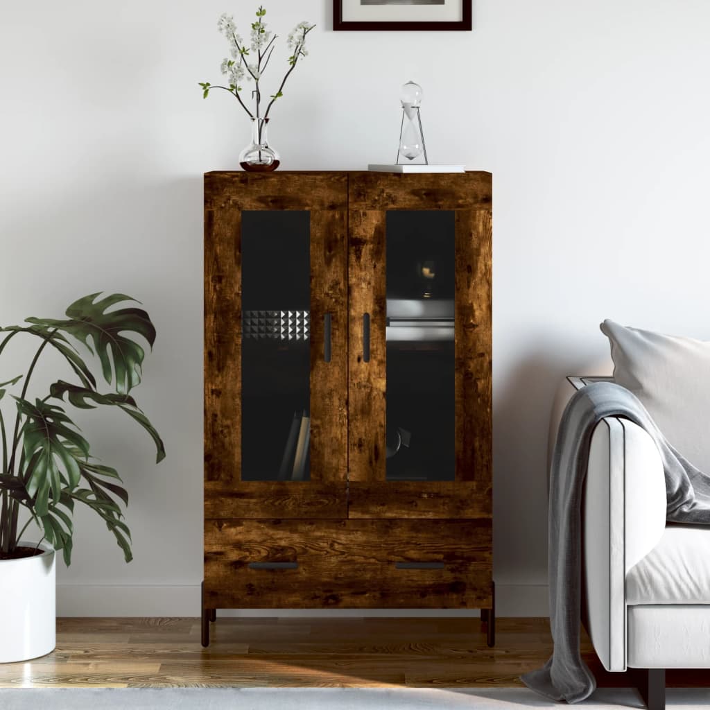 Buffet haut chêne fumé 69,5x31x115 cm bois d'ingénierie - XIOS