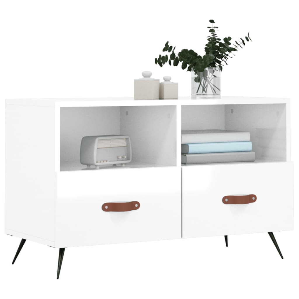 Meuble TV Blanc brillant 80x36x50 cm Bois d'ingénierie - XIOS