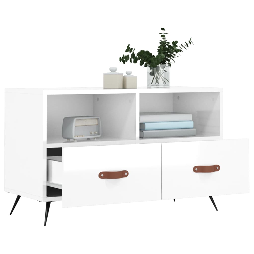 Meuble TV Blanc brillant 80x36x50 cm Bois d'ingénierie - XIOS