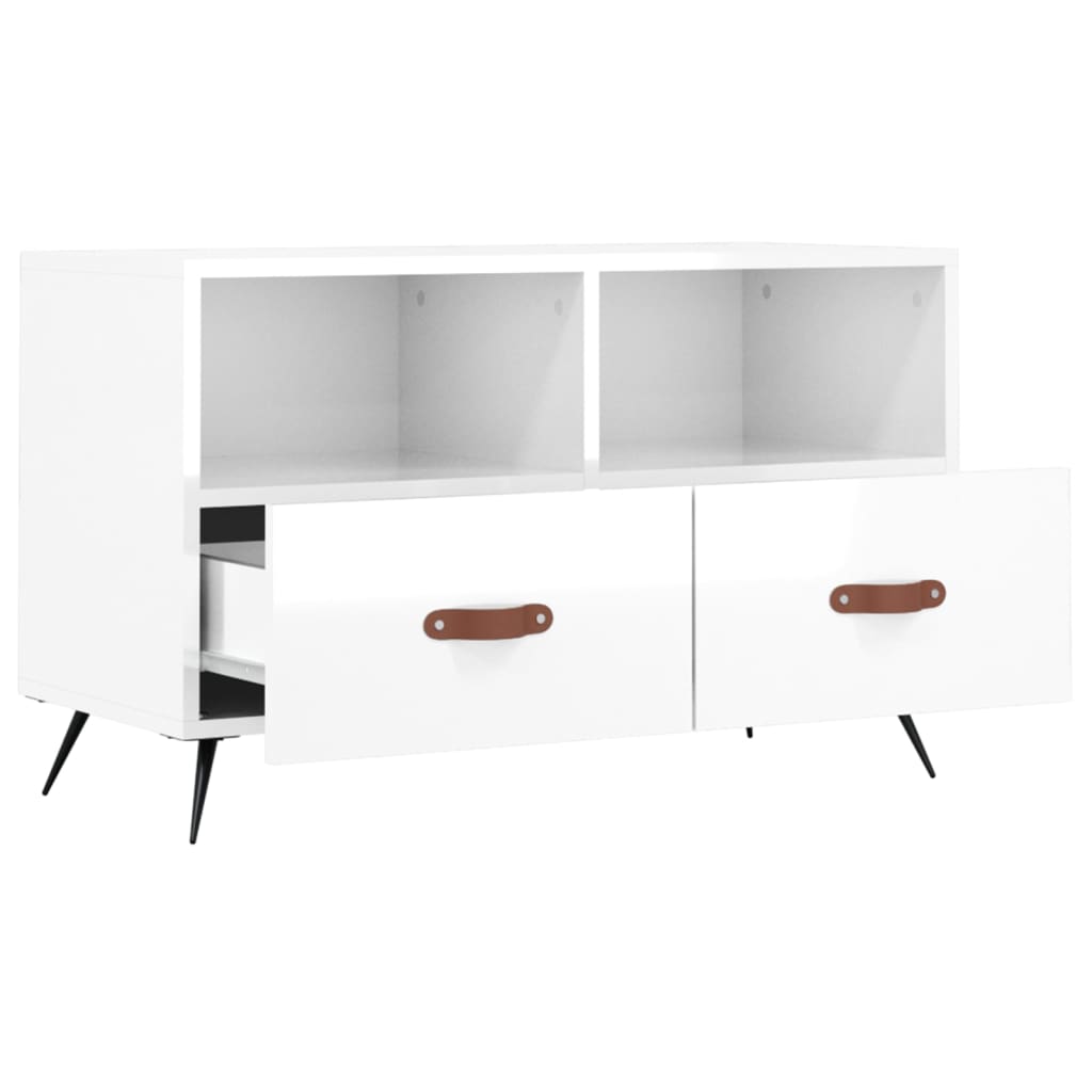 Meuble TV Blanc brillant 80x36x50 cm Bois d'ingénierie - XIOS