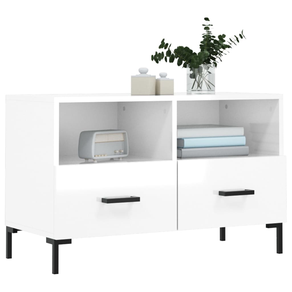 Meuble TV Blanc brillant 80x36x50 cm Bois d'ingénierie - XIOS