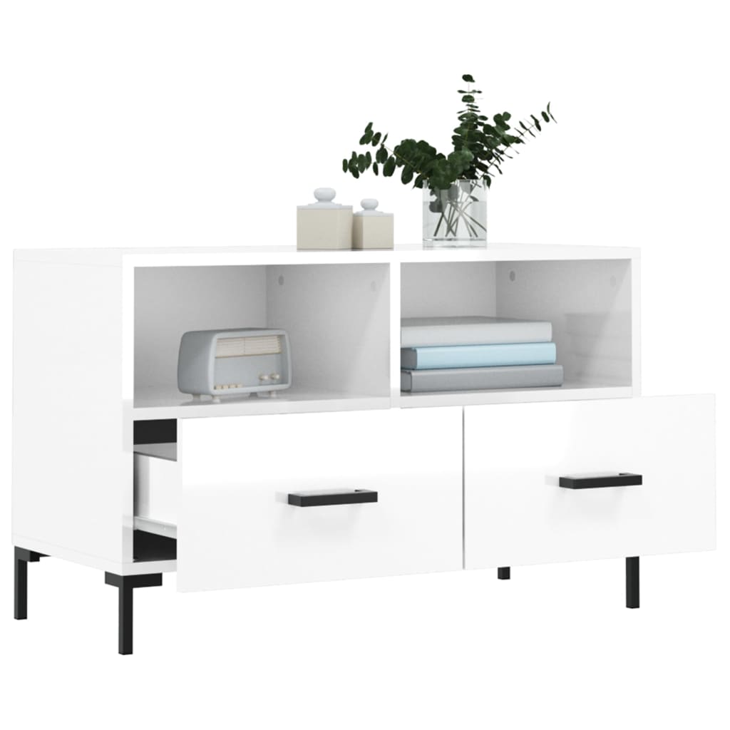 Meuble TV Blanc brillant 80x36x50 cm Bois d'ingénierie - XIOS