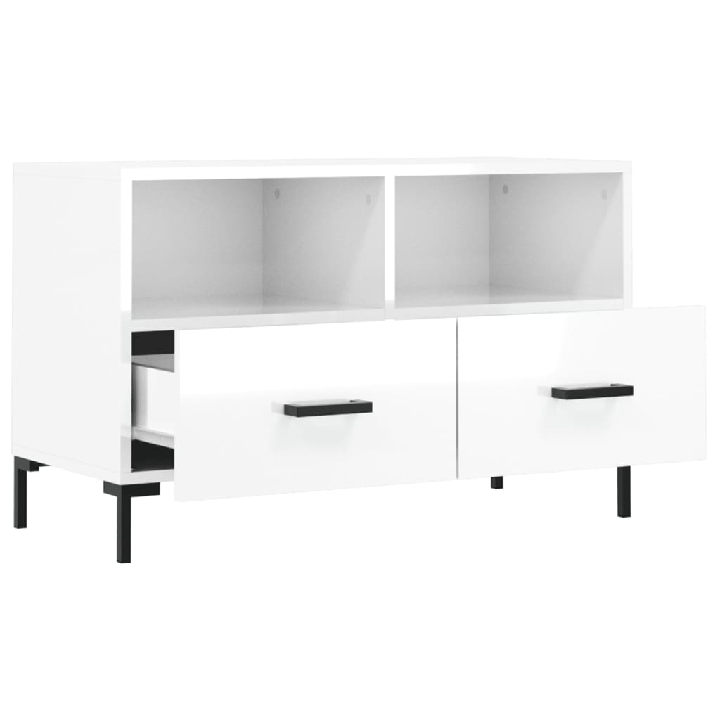 Meuble TV Blanc brillant 80x36x50 cm Bois d'ingénierie - XIOS