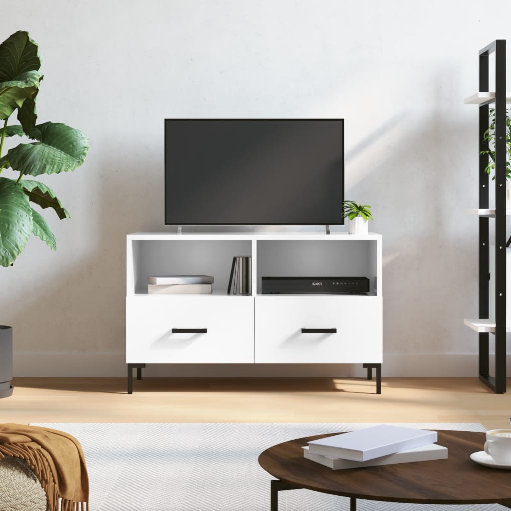 Meuble TV Blanc brillant 80x36x50 cm Bois d'ingénierie - XIOS