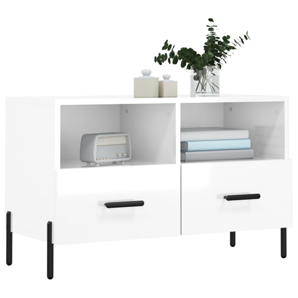 Meuble TV Blanc brillant 80x36x50 cm Bois d'ingénierie - XIOS